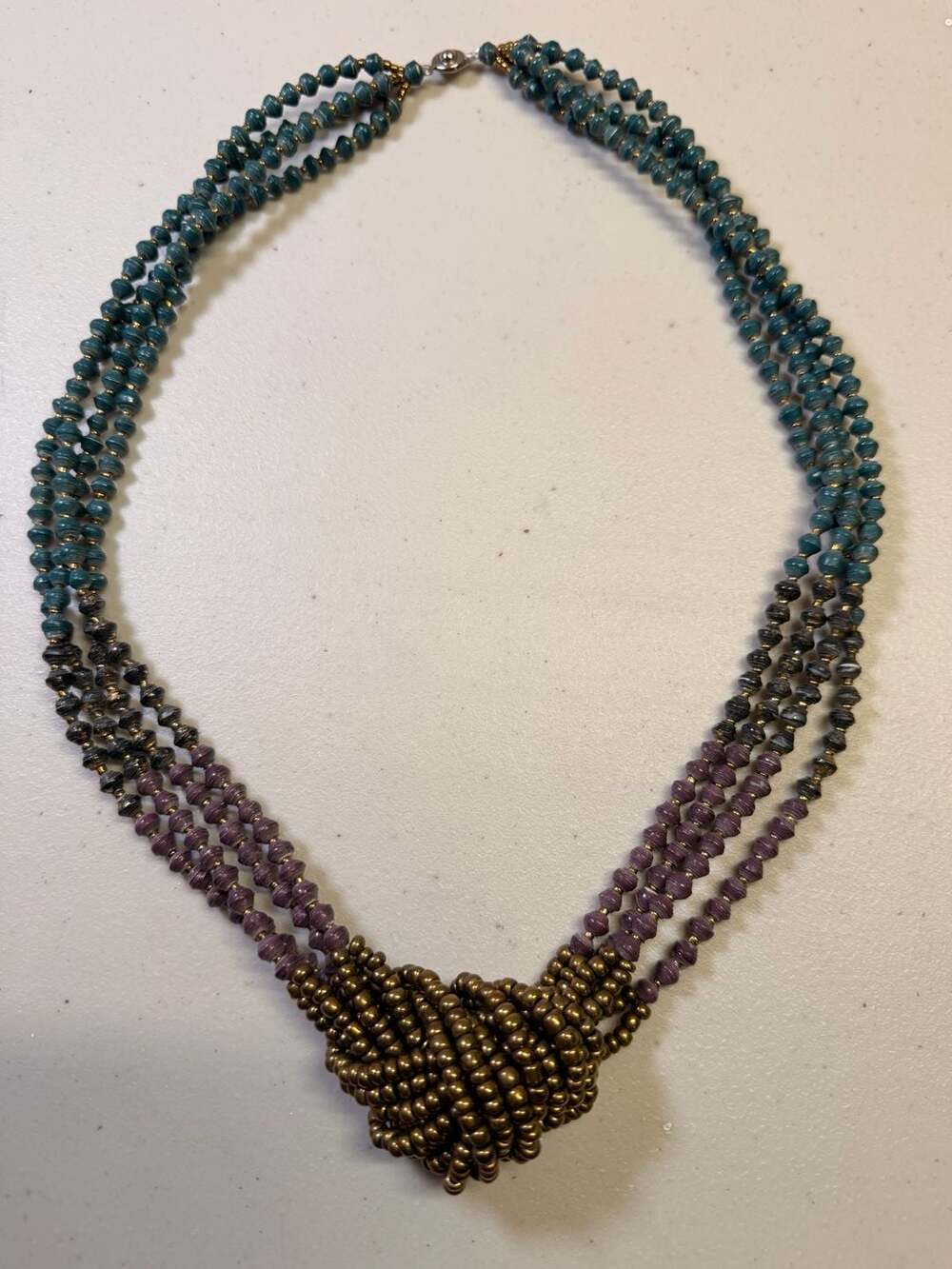 Nakamol Earthy Multi-Strand Beaded Statement Necklace With Brass Knot
